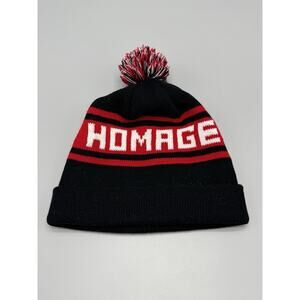 Homage Black Red White Knit Pom Pom Beanie Hat